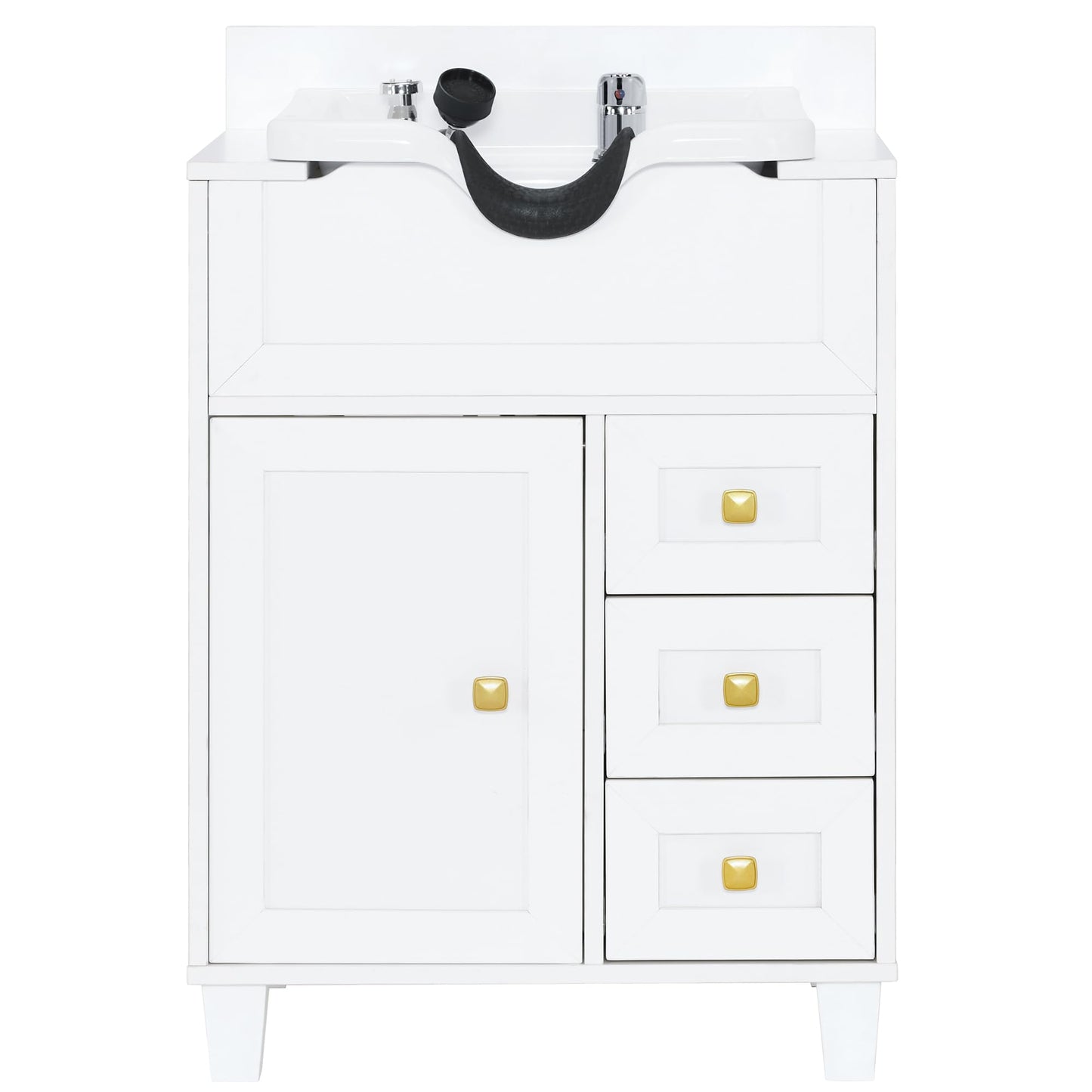 White Smoke BarberPub Barber Storage Shampoo Station, Spa Textured Embossed Cabinet with Shampoo Bowl & Drawers, Hair Salon Sink Backwash Equipment 7131 (All White)