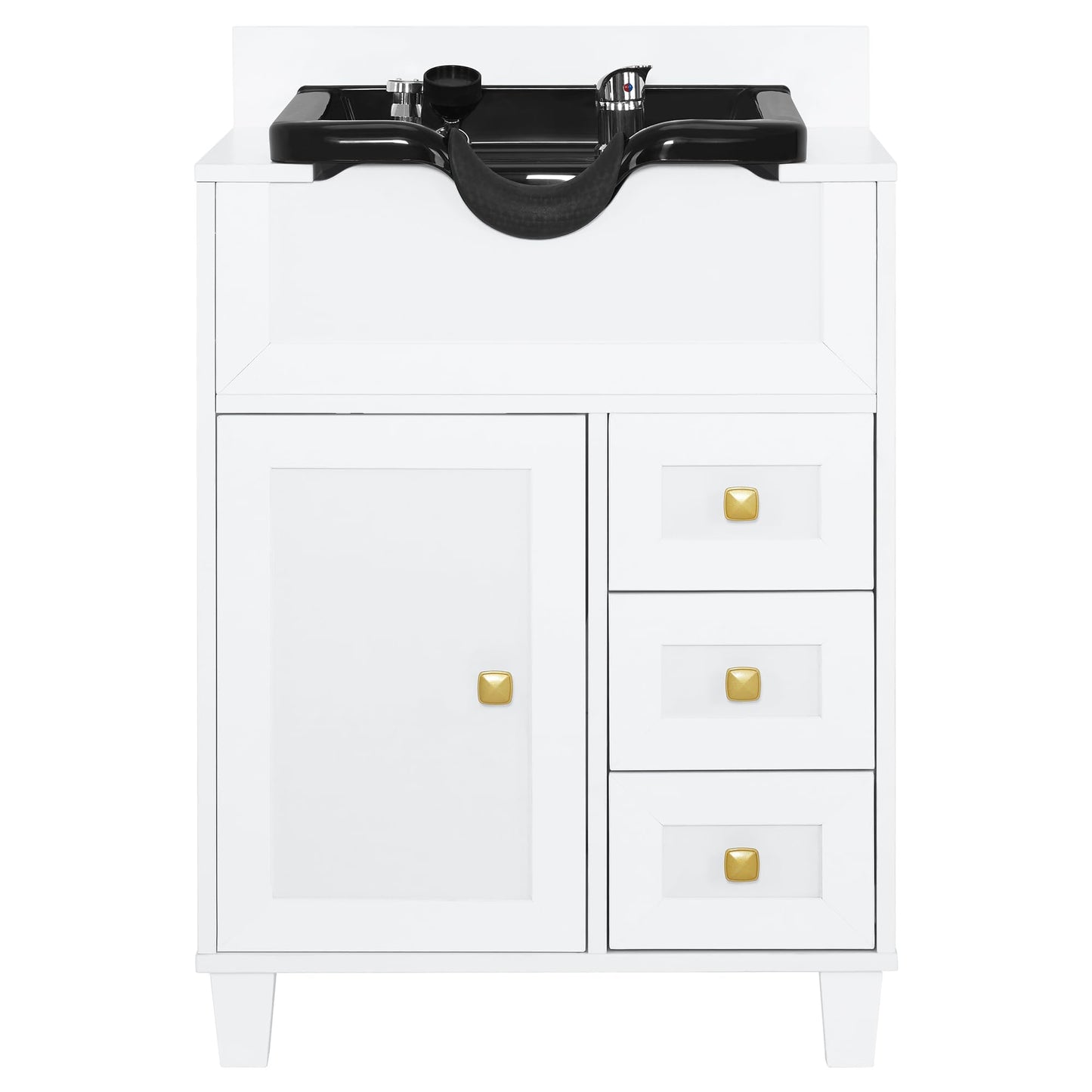 White Smoke BarberPub Barber Storage Shampoo Station, Spa Textured Embossed Cabinet with Shampoo bowl & Drawers, Hair Salon Sink Backwash Equipment 7131 (White)