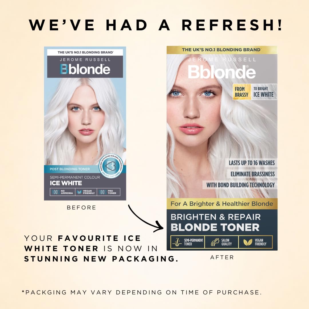 Seashell Jerome Russell Bblonde Ice White Post Blonding Toner - Semi Permanent Hair Dye Kit for Pre Lightened & Blonde Hair with Brazil Nut Oil, No Ammonia & Vegan