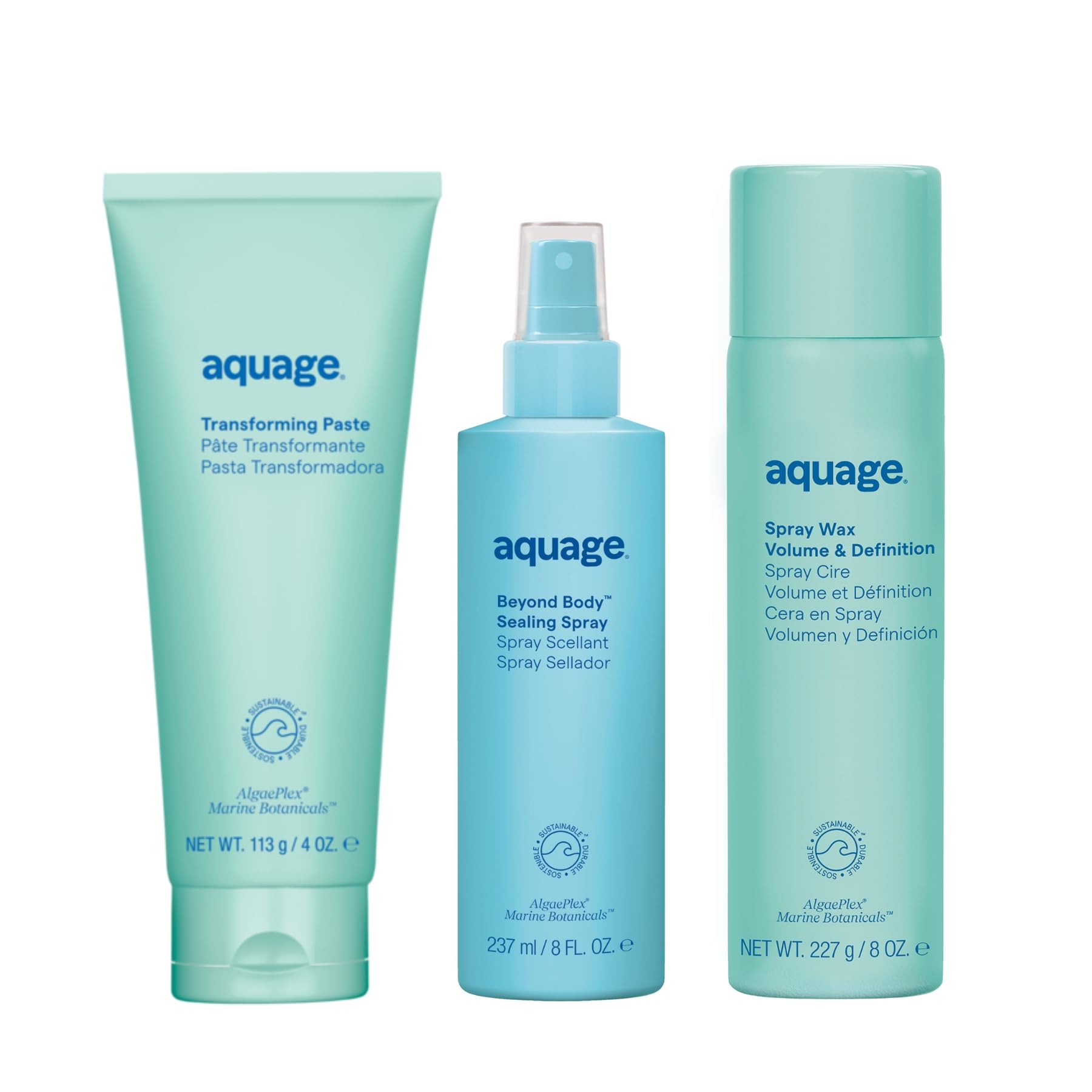 White Smoke Aquage Volume & Texture Limited Edition Styling Kit, Transforming Paste, Beyond Body Sealing Spray, and Volume & Definition Spray Wax, 20 fl. oz.