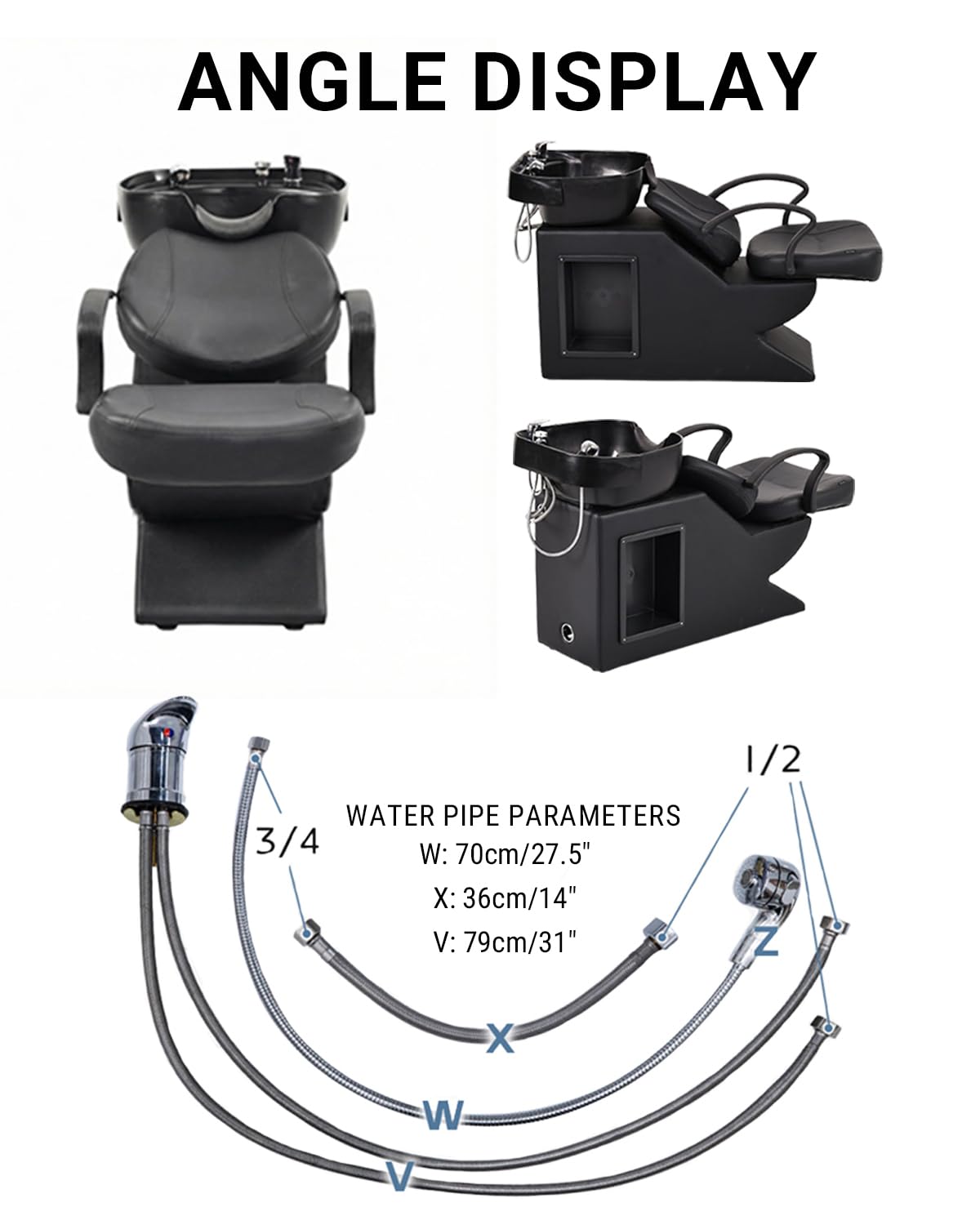 White Smoke IJIALIFE Shampoo Bowl and Chair Set for Salon, Hair Washing Station for Hair Stylist, ABS Shampoo Bowl Sink Chair with Side Store Compartment for Spa Beauty Barbershop, Black