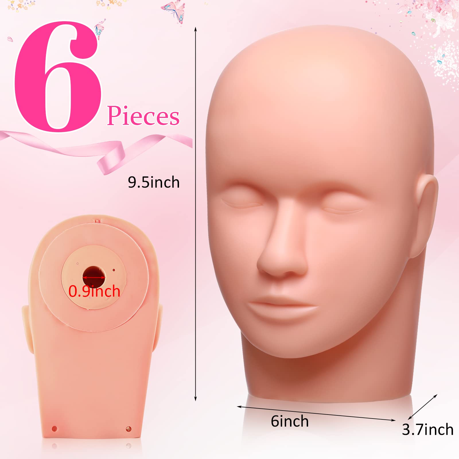 Misty Rose Reginary 6 Pcs Lash Mannequin Head Silicone Plastic Makeup Training Heads for Makeup Eyelash Grafting Massage and Esthetics Practice(White)