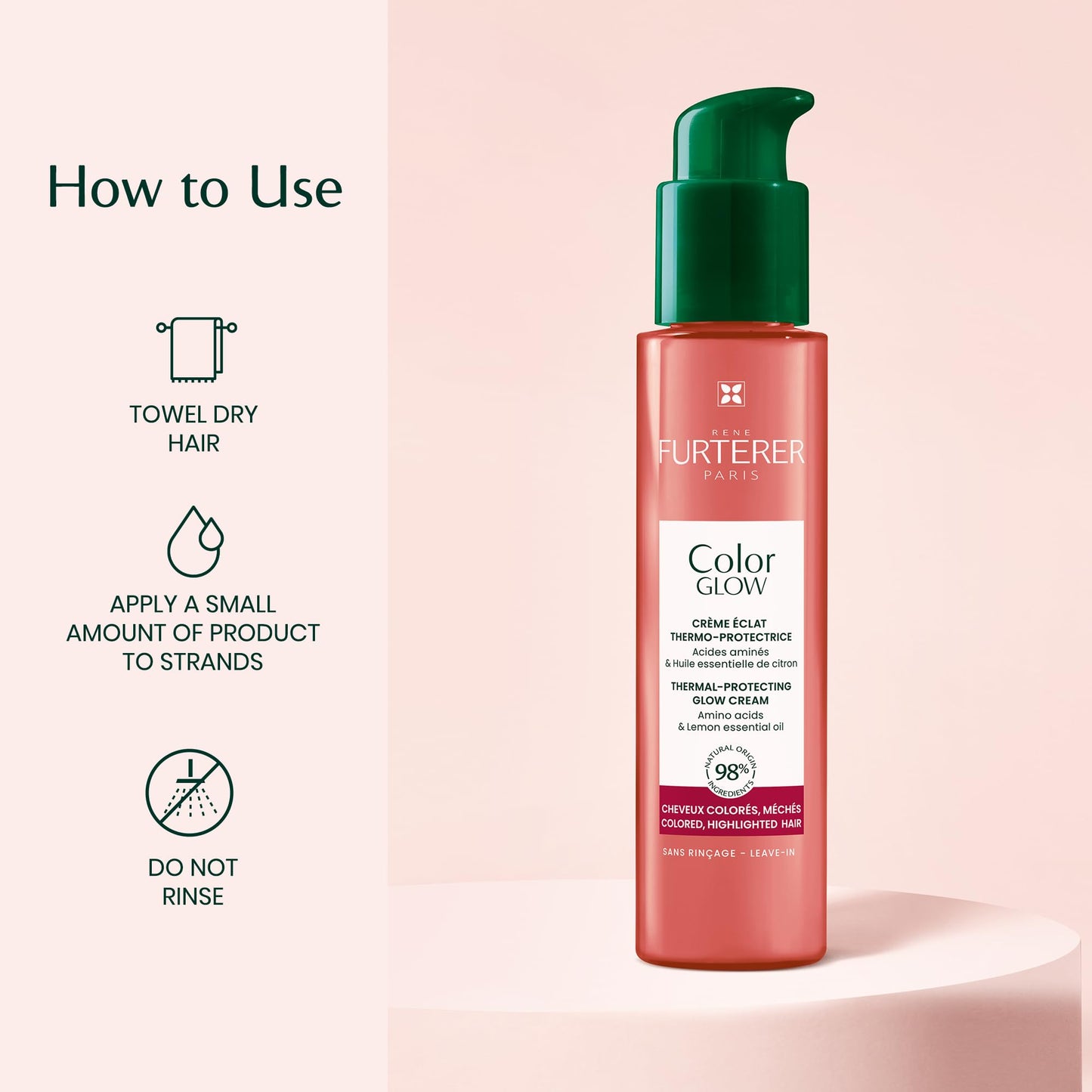 Misty Rose René Furterer Color Glow Thermal-Protecting Glow Cream - Amino Acids & Lemon Essential Oil 3.3 fl oz.