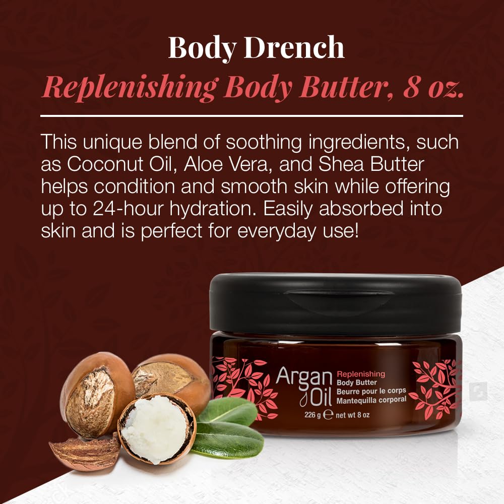 Dark Red Body Drench Argan Oil Skin Moisturizer, Body Butter, Deeply Hydrating Body Cream for Dry Skin, Nourishing Moisturizer with Argan Oil for Soft, Smooth Skin, Luxurious Skincare, 8 oz, 1-Pack