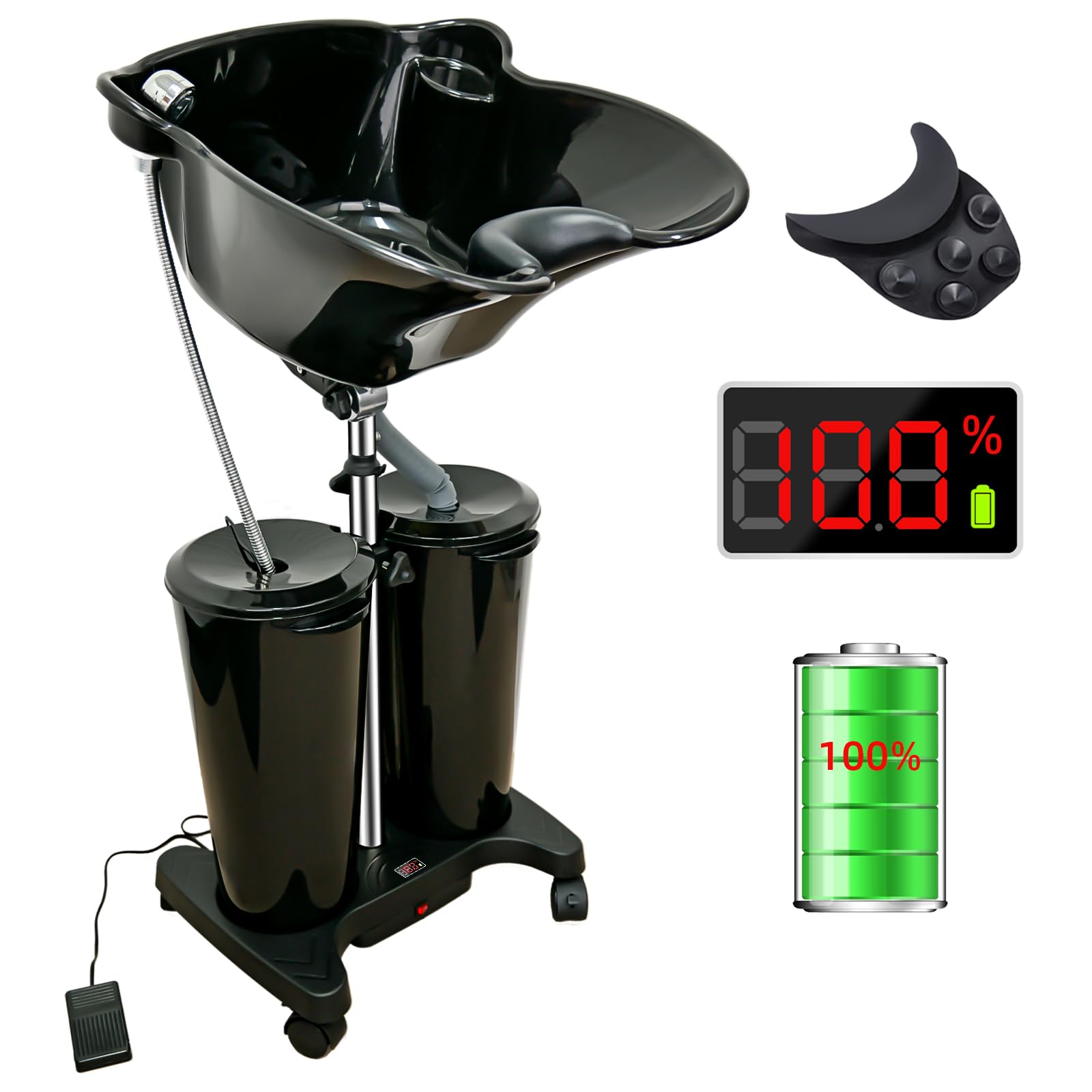 White Smoke Portable Shampoo Bowl with Electric Pump, Rechargable Shampoo Basin with Sprayer and Water Tanks, Mobile Hair Washing Sink, Adjustable Portable Salon Sink for Home Salon Use (Rechargeable)