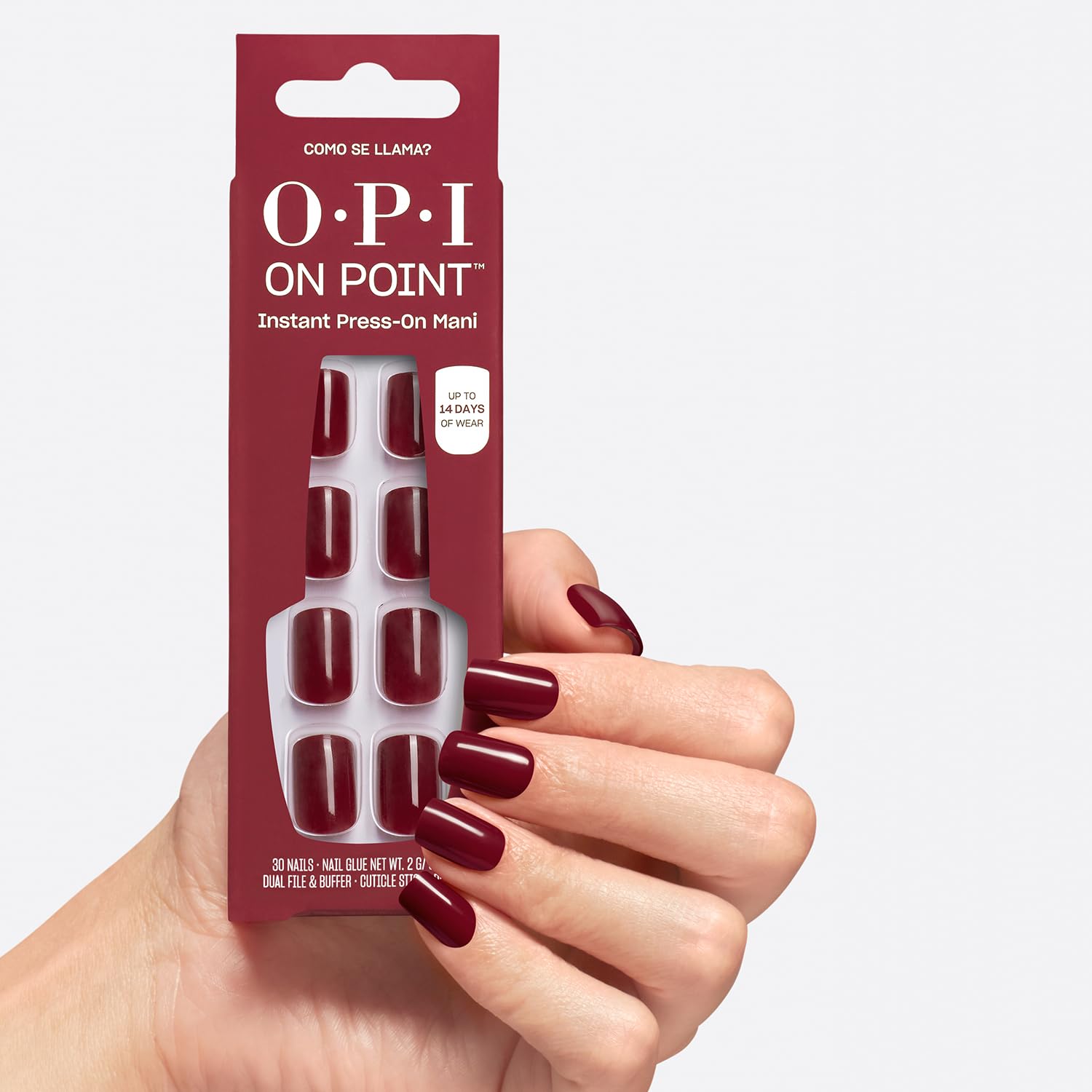 White Smoke OPI On Point Como se Llama? | Short Squoval Cool Dark Red Nail Art Press On Nails | 30 Count with Nail Glue | Long Lasting, Reusable, Non-damaging