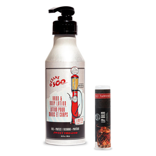 White Smoke 18.21 Man Made Octane 500 Sweet Tobacco Hand & Body Lotion, & Lip Balm 2-Set Bundle, All Hair & Skin Types for Men, Strengthens and Moisturizes in a Manly Aroma