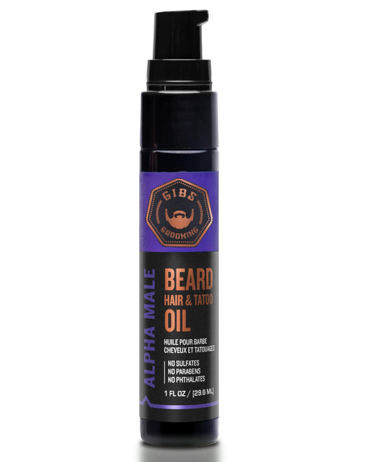 Black GIBS Grooming - Alpha Male Beard, Hair & Tattoo Oil (1 fl oz) - Softens, Strengthens, Protects - Skin Moisturizer - Vitamin C - UV Shield - Travel Size - Beard Oil, Hair Care, Skin Care - Made in USA