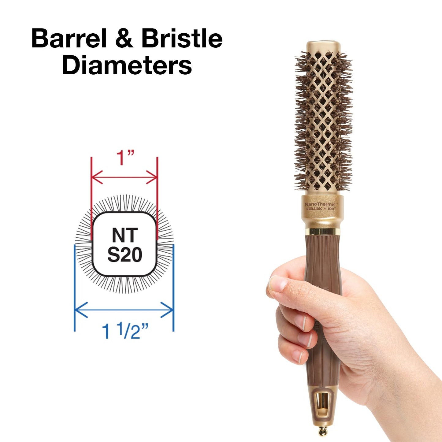 White Smoke Olivia Garden NanoThermic Ceramic + Ion Square Shaper Thermal Hair Brush - Not Electrical - Professional Blowout Brush for Normal to Thick Hair - 1"-Diameter Barrel - NT-S20