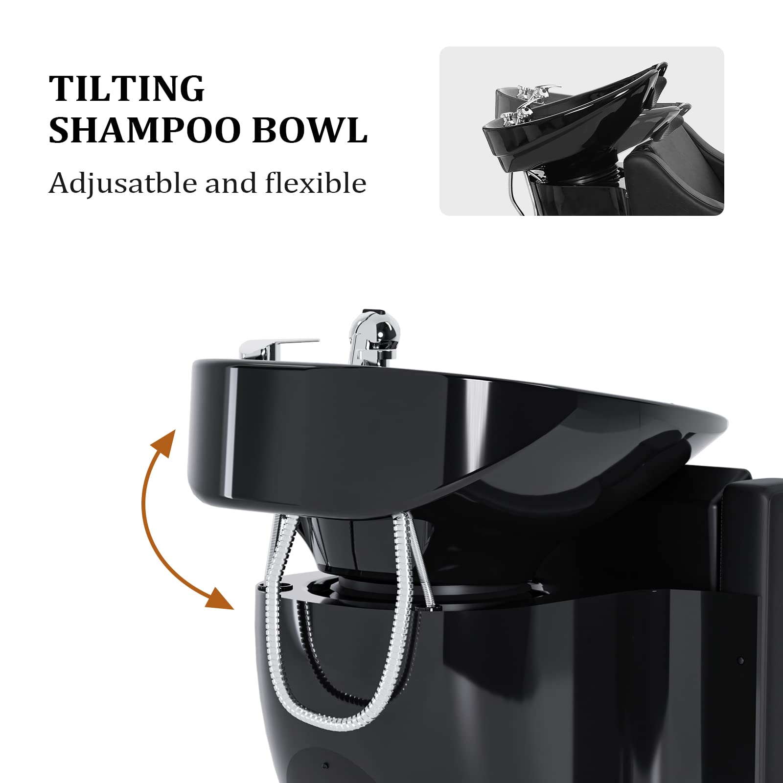 White Smoke OmySalon Shampoo Bowls for Salon Electric Shampoo Chair with Reclining Legrest & Tilting Porcelain Shampoo Sink, Hair Washing Station Backwash Barber Chair, Shampoo Unit for Beauty Spa Barbershop