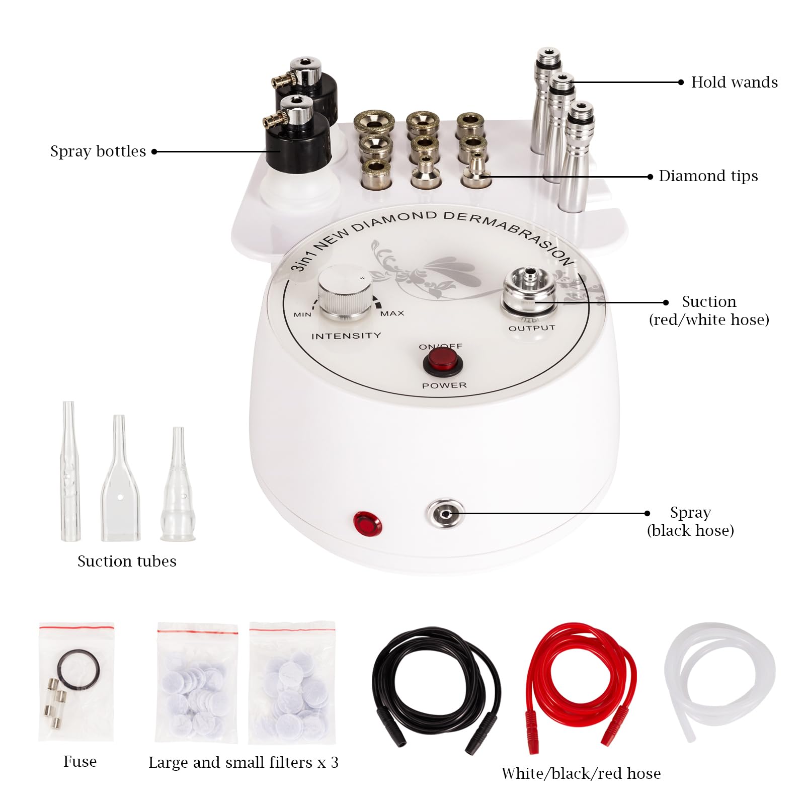White Smoke AIMENGXI 3 in 1 Diamond Microdermabrasion Machine, Professional Microdermabrasion Device with Vacuum Spray, Beauty Facial Skin Care Dermabrasion Equipment for Salon Personal Home Use