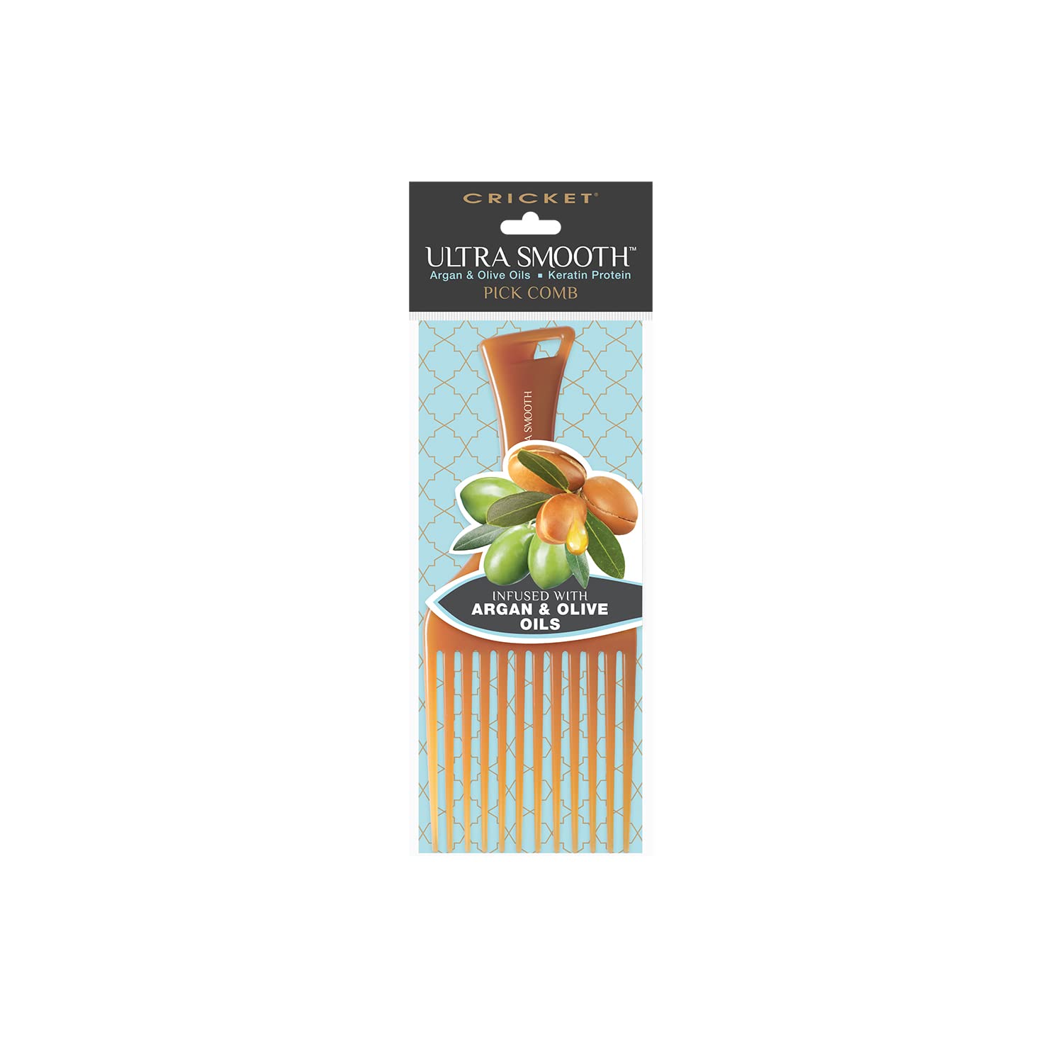Light Blue Cricket Ultra Smooth Hair Pick Comb for Volumizing, Detangling, and Reducing Frizz - Enriched with Argan, Olive Oil, and Keratin Infused, Ideal for Curly, Thick, and Long Hair