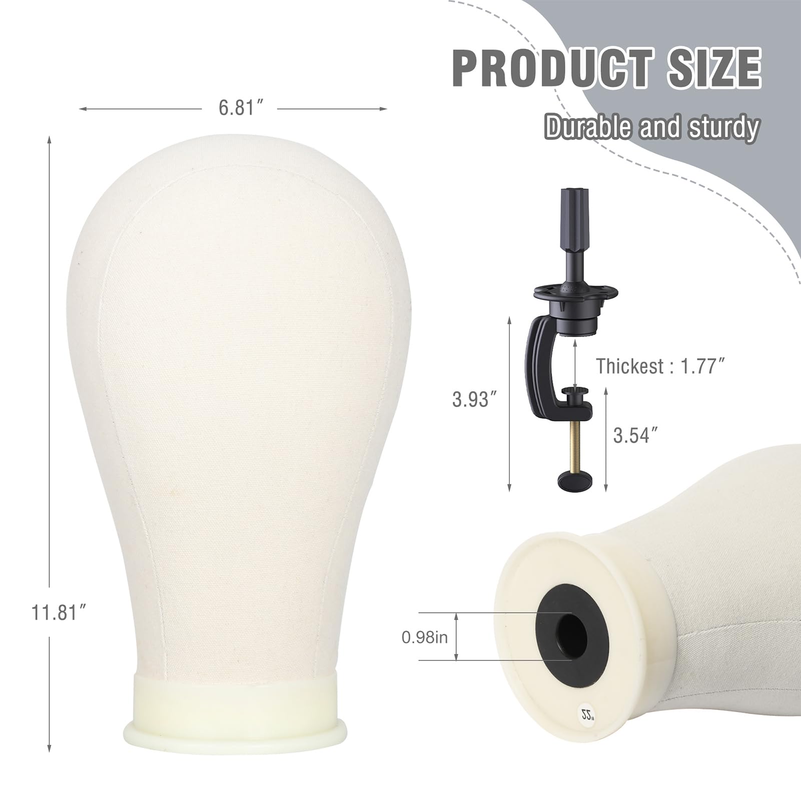 White Smoke Relx Reinforced Wig Stand with Mannequin Head - Adjustable Wig Head Stand with Head for Wigs - Manikin Head Set for Cosmetology, black