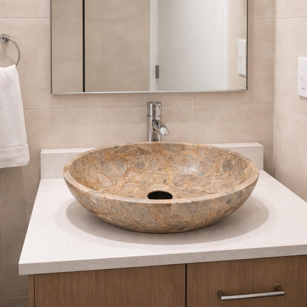 Dark Gray Oval-Shaped Golden - Gray Marble Vessel Sink for Bathroom – 19" × 15" × 6"
