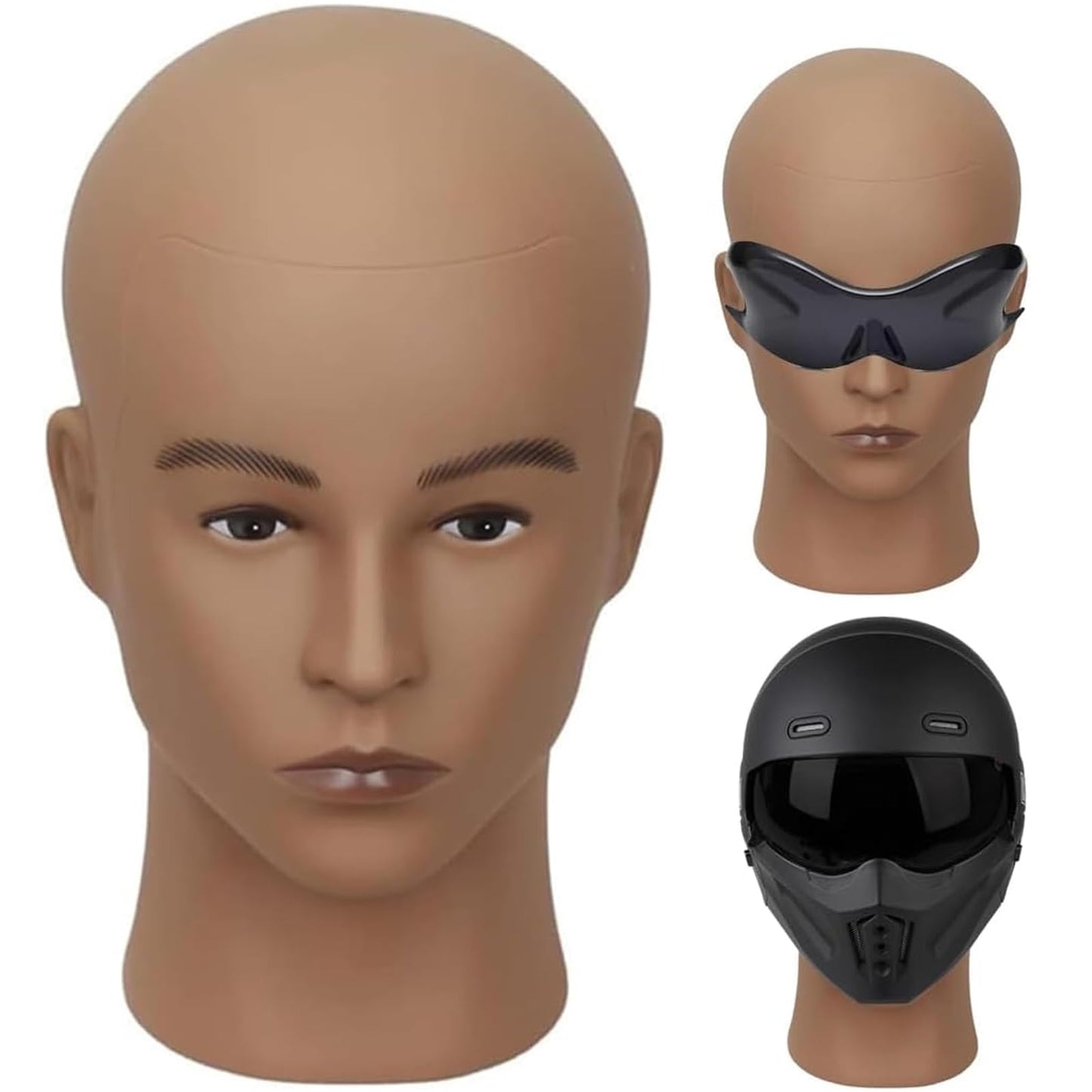 White Smoke HAIRWAY Male Mannequin Head Stand Professional Cosmetology Mannequin Head Bald Training Wigs Head Stand for Wigs Making and Display with Free T-pins (Brown)