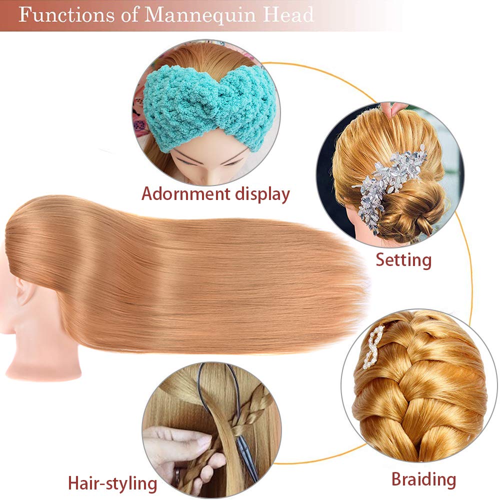 White Smoke Mannequin Head with Colorful Hair – 28" Long Straight Synthetic Hair Training Head with Clamp for Styling, Braiding, and Dye Practice (Blonde)