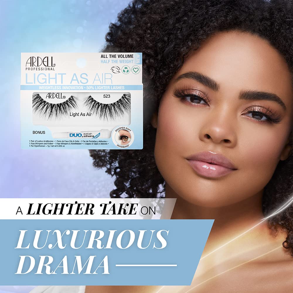 Black Ardell Light As Air False Eyelashes 523 - Ultra Lightweight, Natural Look Lashes, Includes DUO Eyelash Adhesive