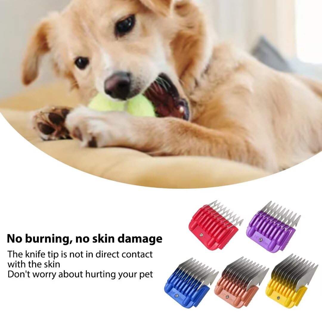 White Smoke New Professional Animal Stainless Steel 5 Color Guide Comb Set for 10#/15#/30# Detachable Blade,Compatible for Andis/Oster A5/ Wahl KM Series Guards Clipper(Cutting Length 3mm-16mm)