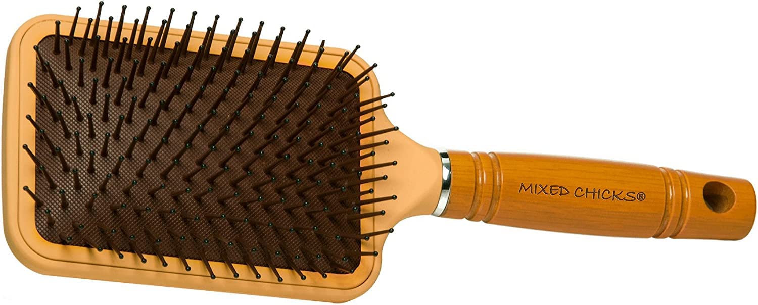 White Smoke Mixed Chicks Paddle Brush with Hardened Plastic and Wood Handle