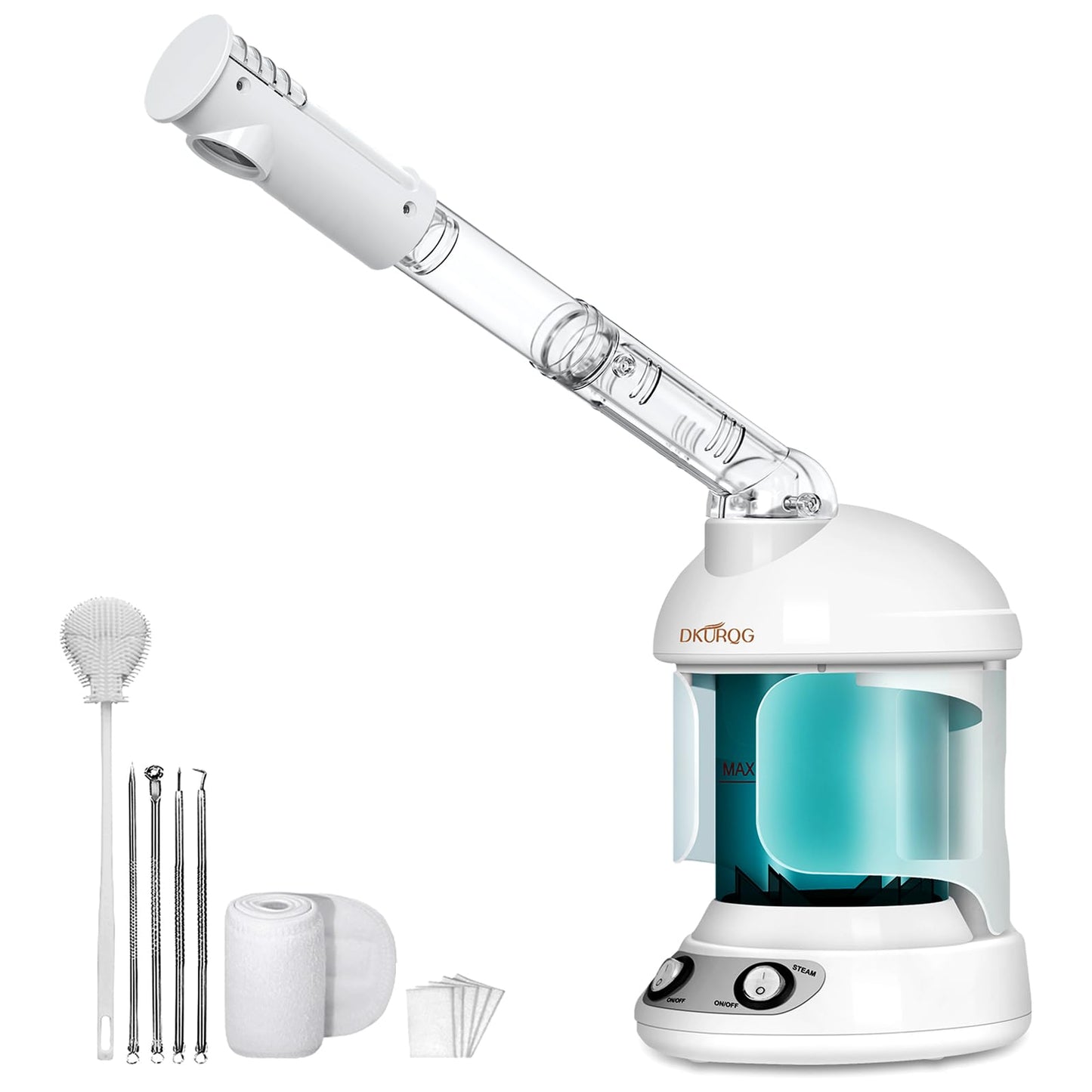White Smoke DKURQG Facial Steamer, Nano Ionic Face Steamer for Facial Deep Cleaning Portable Ozone Steamer with Extendable 360° Rotating Arm, Humidifier for Home Salon Spa or Personal Care (Blue)