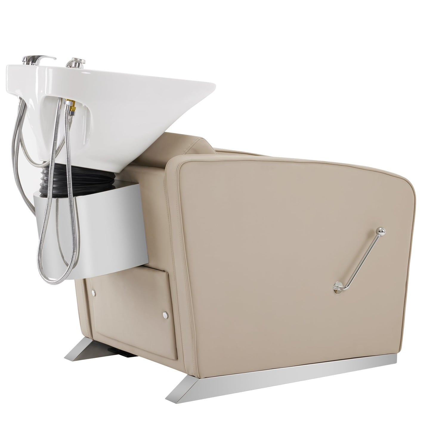 White Smoke BarberPub Backwash Shampoo Station Chair, Adjustable Porcelain Ceramic Hair Wash Bowl Sink Unit Station, Reclining Shampoo Station Chair for Spa Beauty Salon Hair Salon Equipment 9303 (Beige)