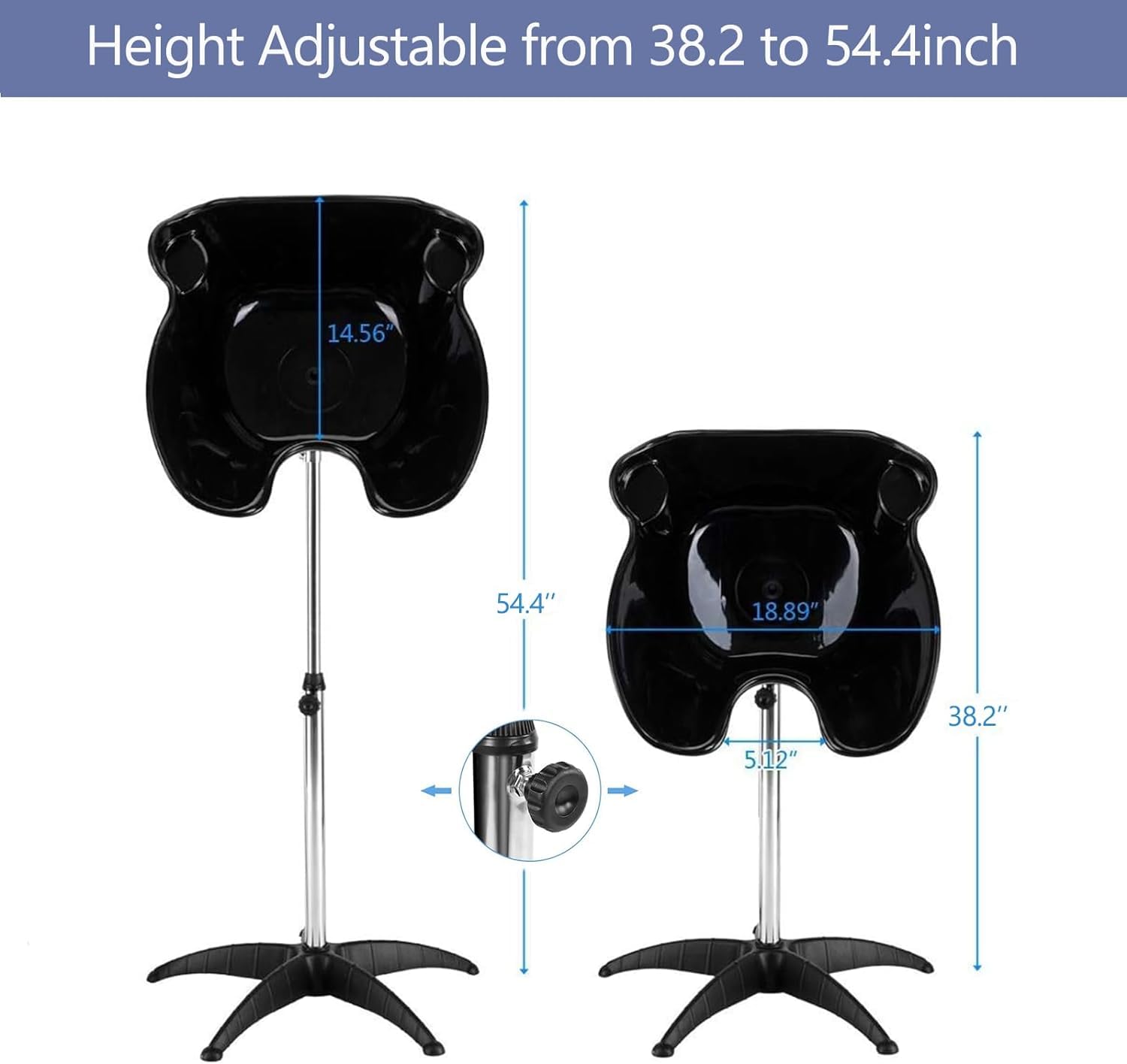 White Smoke Height Adjustable Portable Shampoo Sink with 270° Rotation, Deep Hair Washing Basin & Drain Hose for Home/Salon - Black