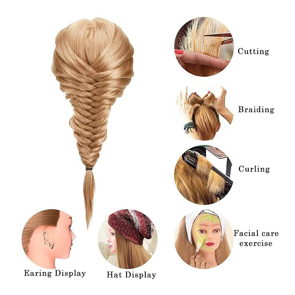 White Smoke FABA Mannequin Head with Hair Blonde 26"-28" Cosmetology Mannequin Head Styling Practice Braiding Cosmetology Doll Head Hair for Hairdressing with Free Clamp Holder