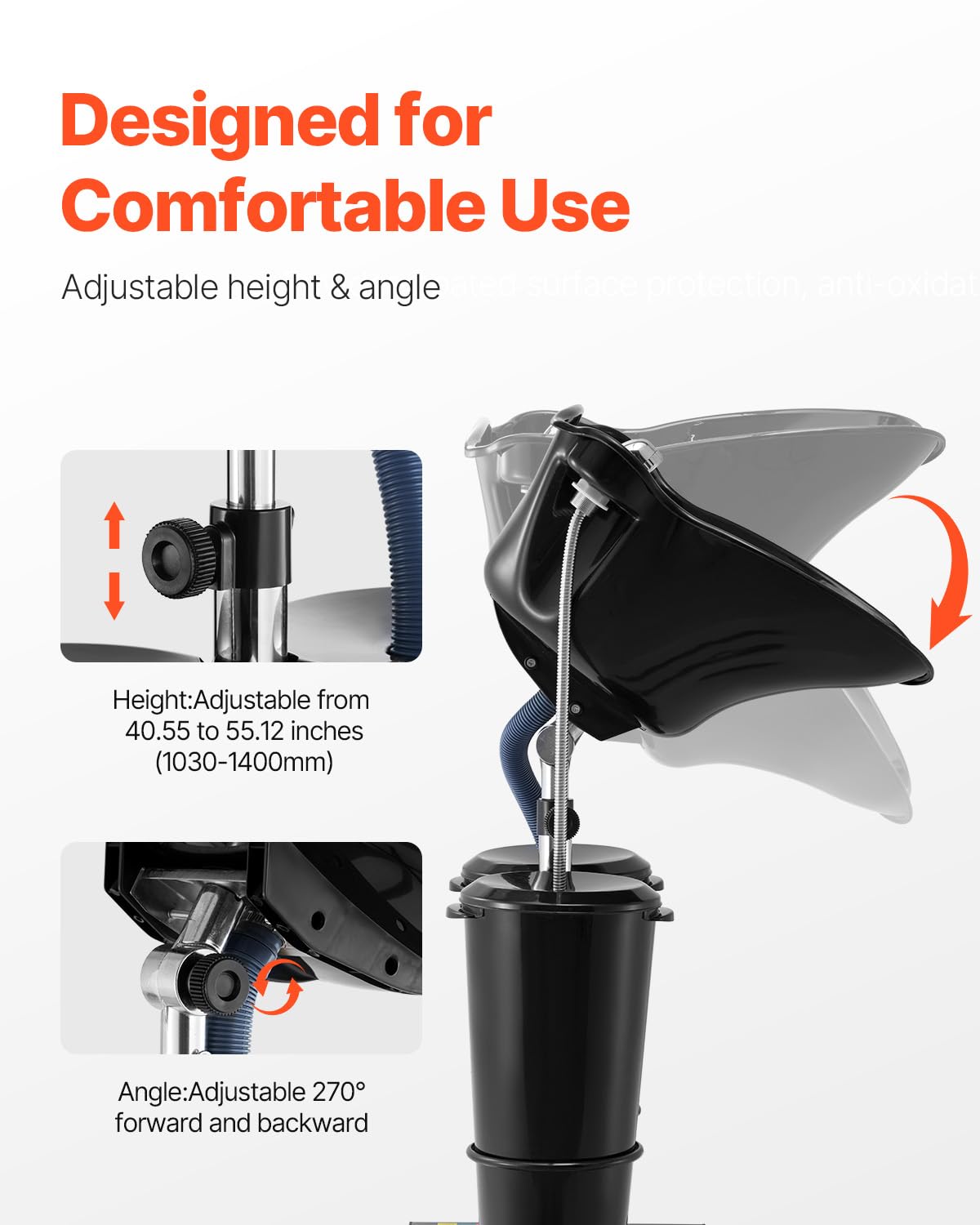 White Smoke VEVOR Portable Shampoo Bowl, Shampoo Sink for Washing Hair with Electric Pump, Includes 2 Buckets 2 Showerheads, Drain Hose, Height and Angle Adjustable Portable Wash Bowl for Home Salon Use, Black