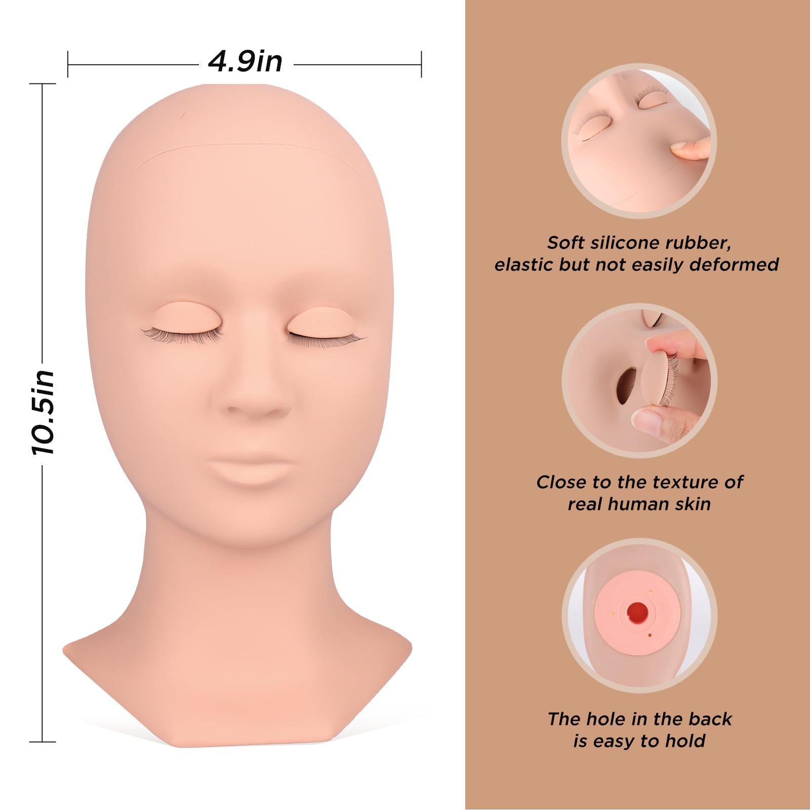 White Smoke BEYELIAN Lash Mannequin Head, Eyelash Mannequin Head with Eyelids, Lash Extension Training Practice Head, 4 Pairs Removable Eyelids, Soft-Touch, Natural Color Realistic