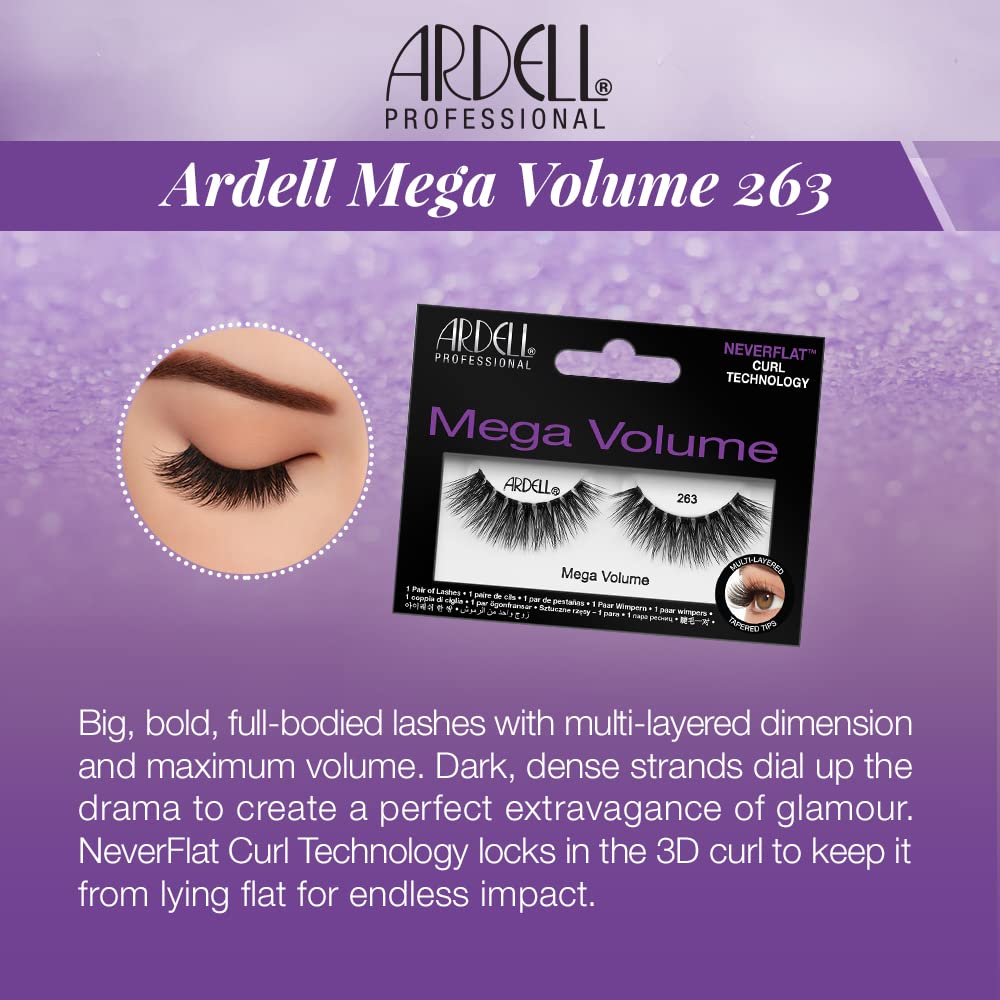 Dark Slate Blue Ardell Mega Volume Eyelashes 263 – Double Up Lashes, Feathery Soft for Dramatic Eye Look, 1 Pair
