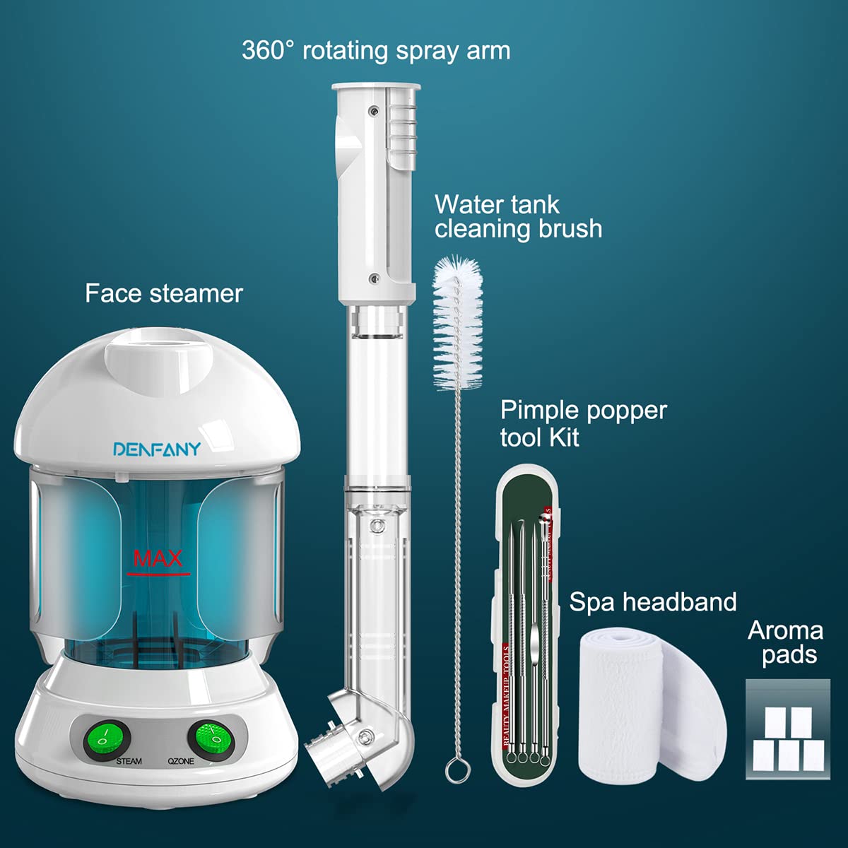 Dark Slate Gray Facial Steamer - DENFANY Nano Ionic Face Steamer with Extendable 360° Rotating Arm - Portable Facial Steamer for Personal Care at Home or Salo (Blue)