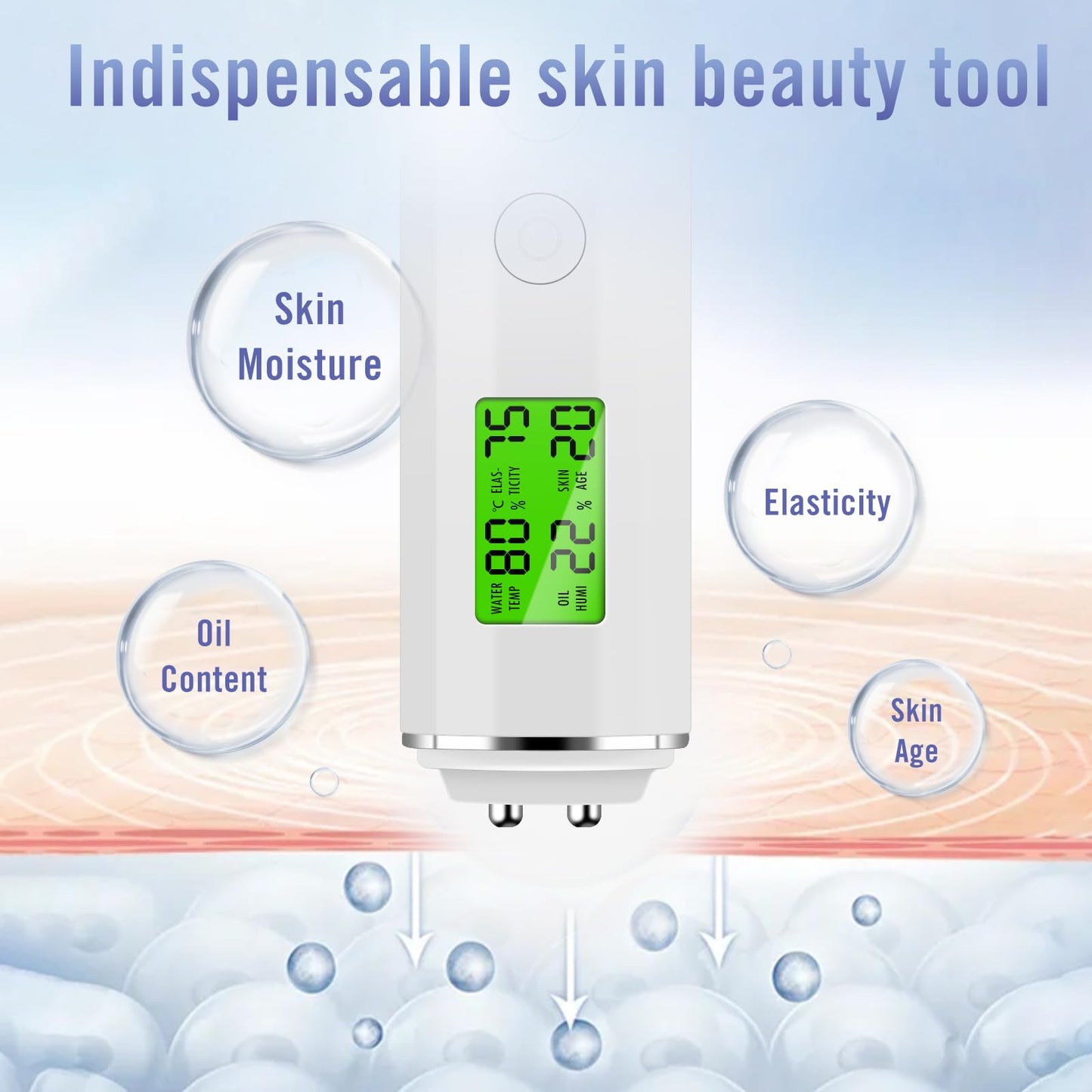 White Smoke VOOADA LCD Digital Precision Skin Oil Content Analyzer, Moisture Tester Skin Monitor Detector, Face Care Tool for Beauty Salon Spa Gift for Girl Women