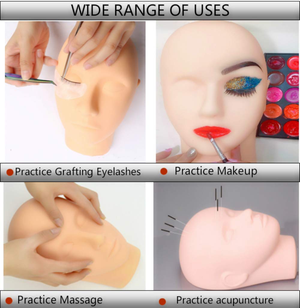 White Smoke Lash Mannequin Head,Silicone Mannequin Head,Pro Training Mannequin Flat Head Practice,for Make Up and Lash Extention,Cosmetology Mannequin Doll Face Head (Skin colour -A)