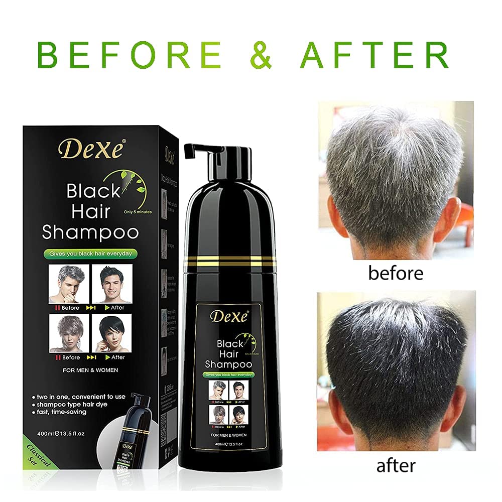 White Smoke Dexe Hair Dye Shampoo 14.1 Fl Oz, Gray Hair Coverage, Black Hair Dye, Hair Color Shampoo, Black Hair Shampoo for Men & Women