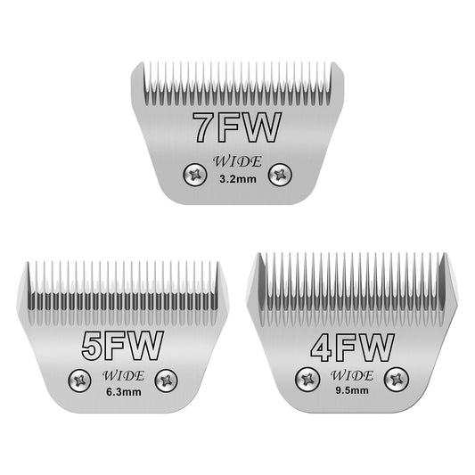 White Smoke Newbulu 3Pack Dog Grooming Wide Blade,Detachable Pet Dog Grooming Blades,Compatible with Andis,Oster A5,Wahl km10 Clippers.（4FW+5FW+7FW）