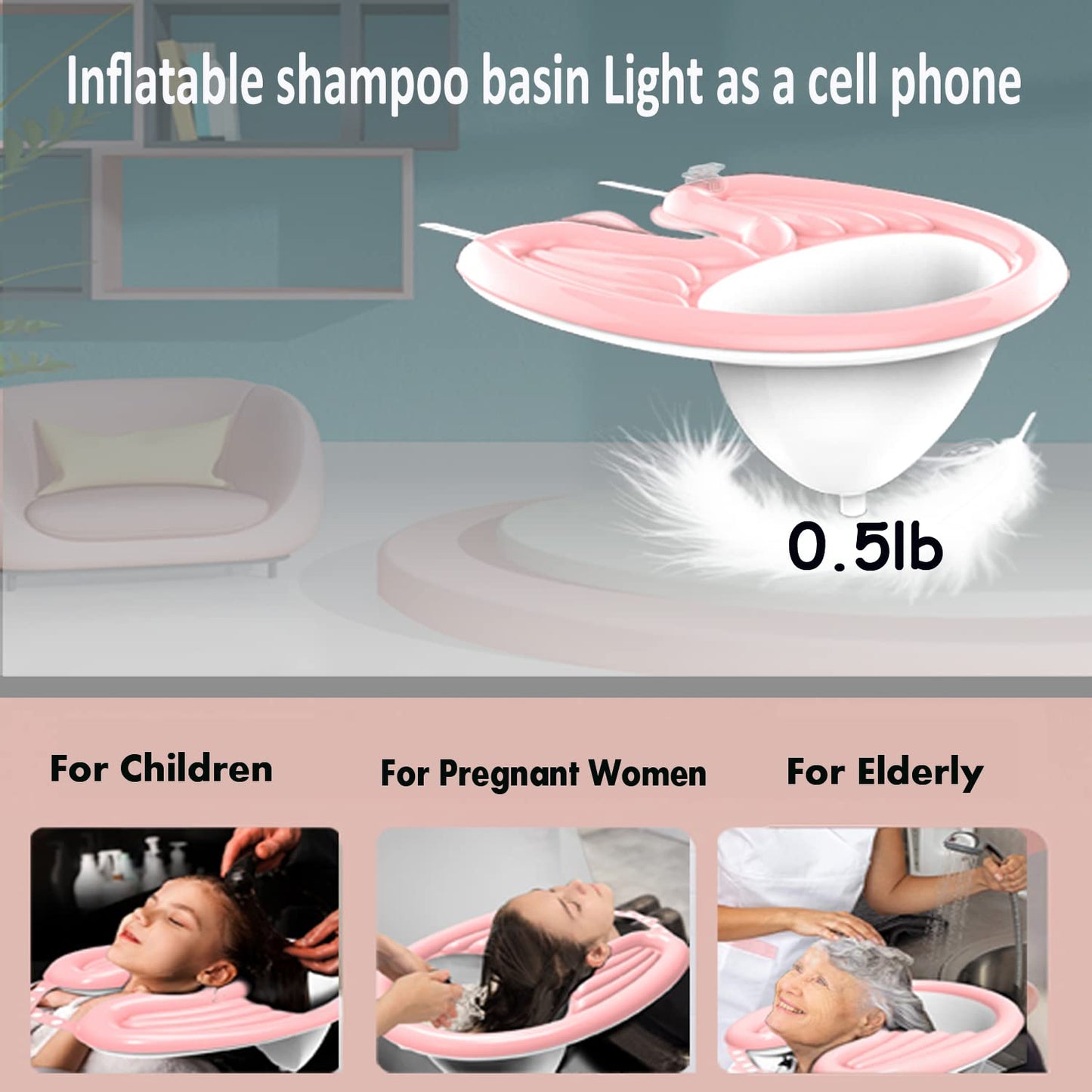 Gray Inflatable Washing Hair Basin,Portable Shampoo Basin,Hair Washing Tray-Medical Shampoo for The Disabled,Pregnant Women,Bedridden and Handicapped,Elderly&Child-Wash While in Wheelchair or Chair at Home