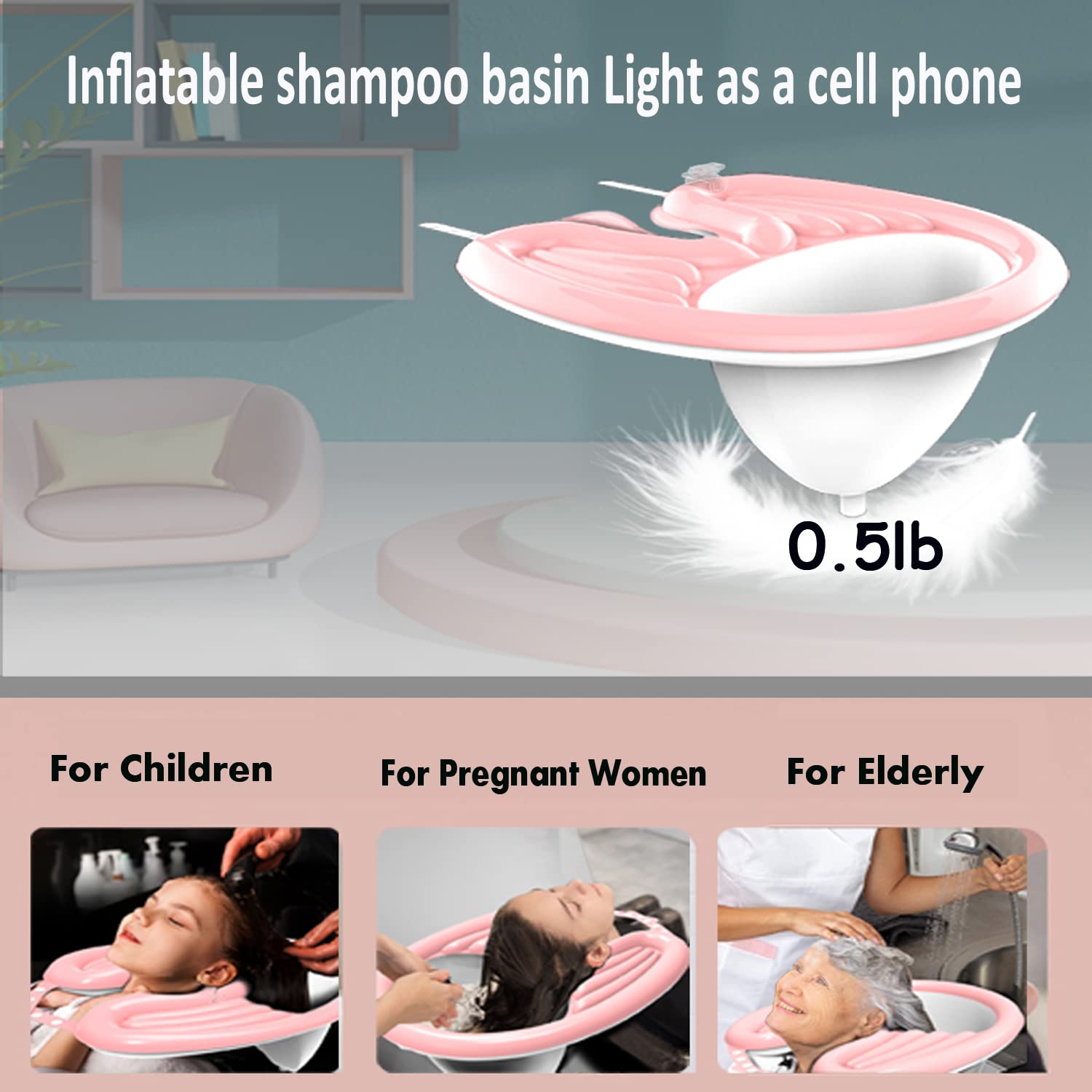 Gray Inflatable Washing Hair Basin,Portable Shampoo Basin,Hair Washing Tray-Medical Shampoo for The Disabled,Pregnant Women,Bedridden and Handicapped,Elderly&Child-Wash While in Wheelchair or Chair at Home