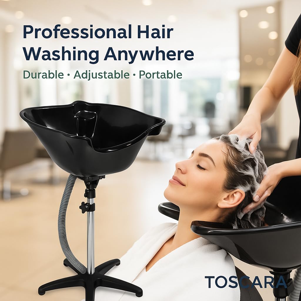 White Smoke TOSCARA Portable Hairdressing Sink with Adjustable Height - Salon Shampoo Bowl, Lightweight Barber Basin, Chrome Steel & Durable Mobile Hair Washing Unit for Beauty Salons, Home Styling & Spa Use 22L