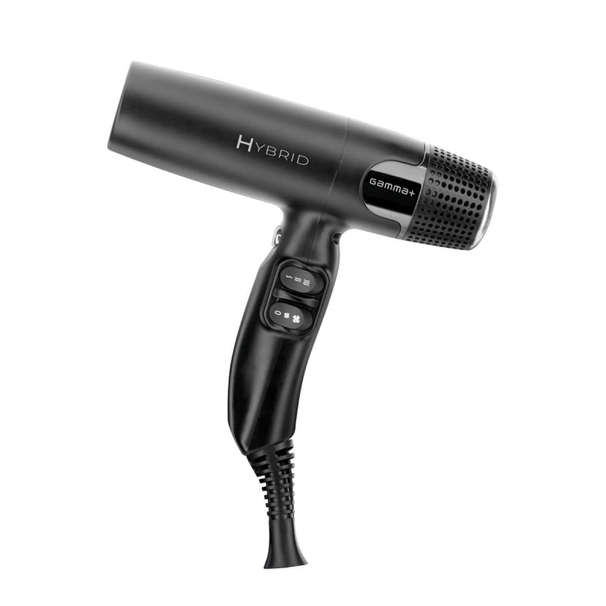 White Smoke GAMMA+ Hybrid Professional Hair Dryer Lightweight, Ionic Technology, Low Noise with 2 Nozzles and Diffuser (Black)