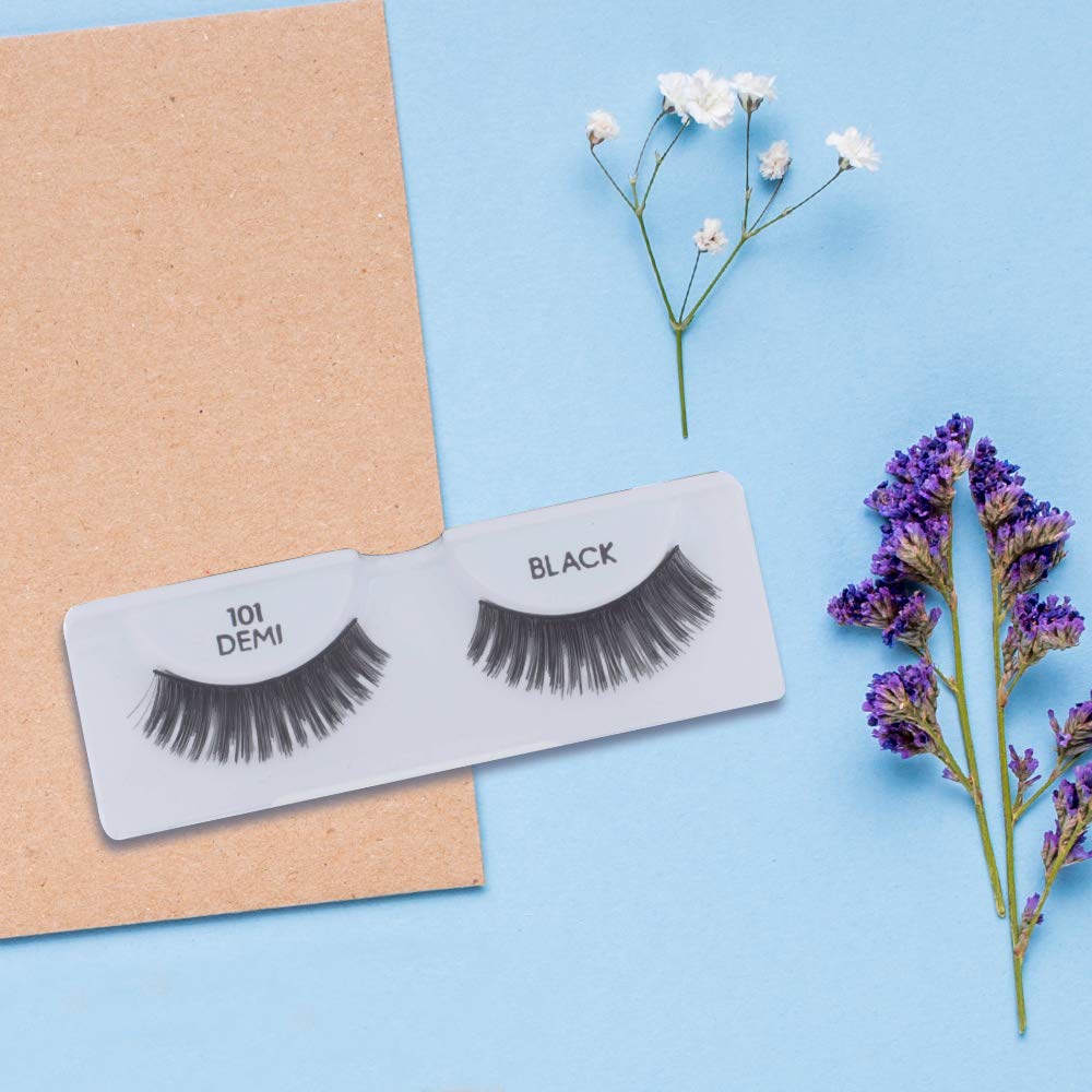 Light Blue Ardell False Eyelashes Demi 101 - Black, Full Volume, Rounded Strip Wispy Lashes for a Natural Look, 4 Pack
