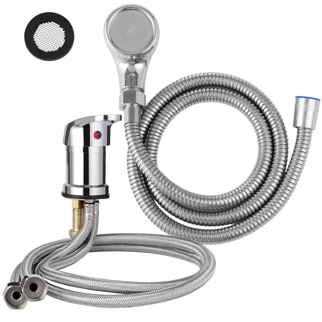 White Smoke Homaisson Beauty Salon Shampoo Sink Bowl Faucet and Sprayer Kit, Leak-Proof Shampoo Bed Faucet with Metal Hose, Hot and Cold Mixer Tap Sprayer Set for Hair Beauty Salon