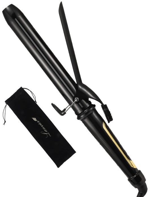White Smoke LANVIER 1.25 Inch Curling Iron, Extra Long Barrel 1 1/4 Inch Curling Iron for Long Hair up to 450F, Worldwide Dual Voltage Hair Curler for Traveling, Hair Waving Style Tool Black