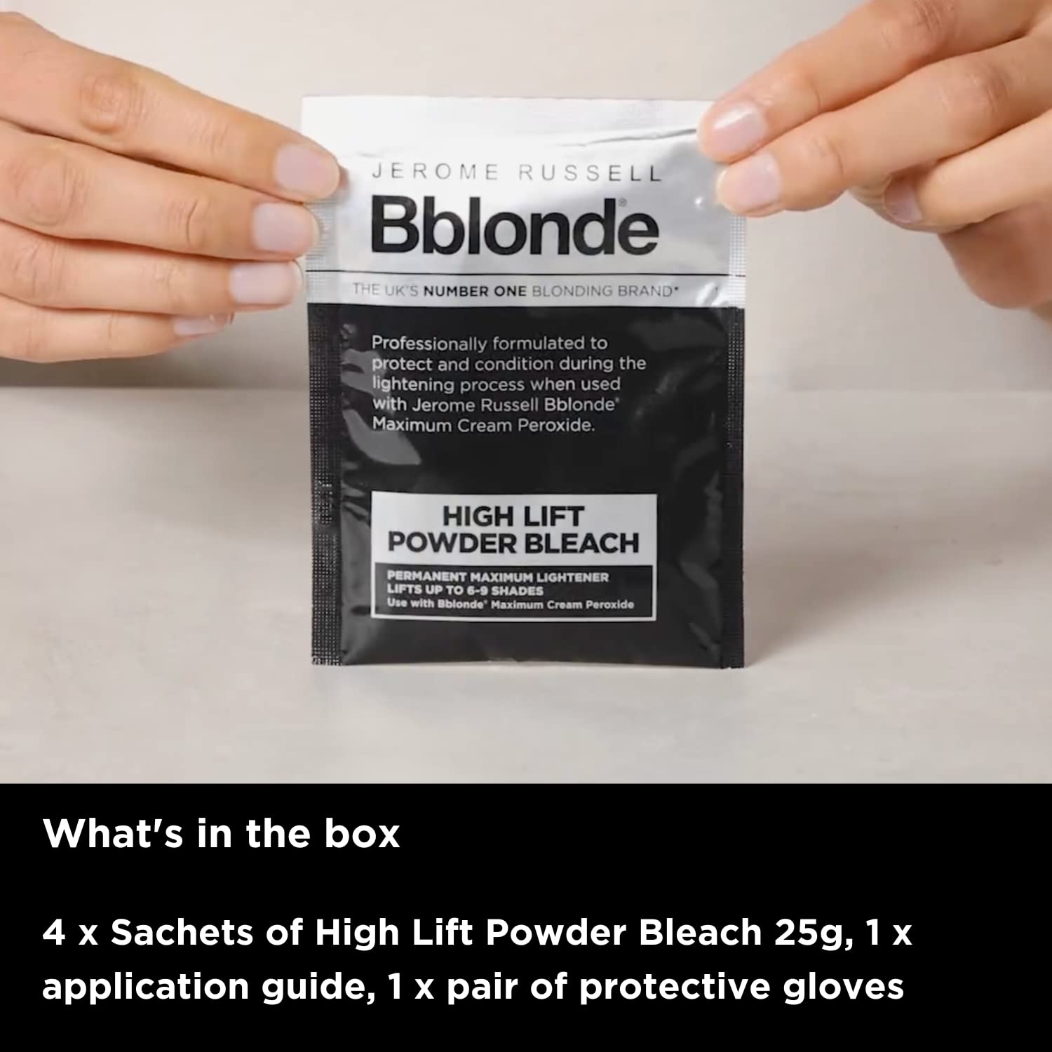 Black Jerome Russell Bblonde High Lift Powder - Blonde to Dark Brown Hair Lightener with Mineral Oils, Lifts 6-9 Shades, 4 Sachets (4x25g)