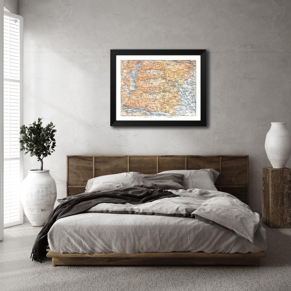 Light Gray ArtDirect Europe Lanza Region France Italy - Bertarelli 1914 Custom Framed Art Print Giclee Print or Canvas Options with Various Sizes and Customization by Bertarelli