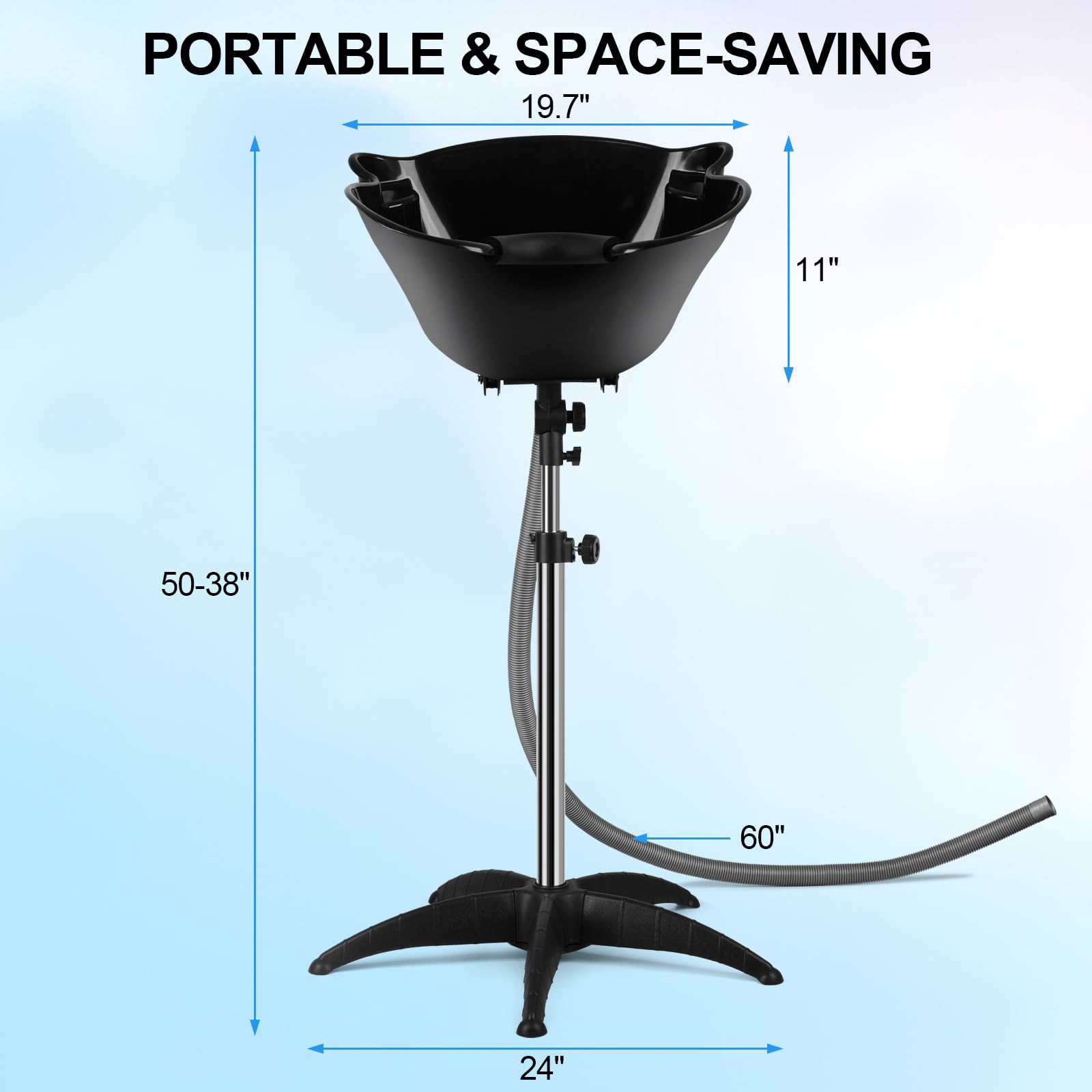 White Smoke Portable Shampoo Bowl, 270 Degree Rotation of Hair Washing Basin, Height Adjustable Salon Sink with Drain Hoses for Home Salon Use
