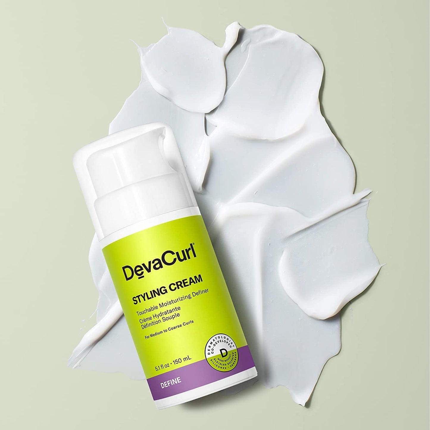 Light Gray DevaCurl Styling Cream Touchable Rich Moisturizing Definer, Citrus Zest, 5.1 fl. oz | Maintains Moisture | Hydrates and Smoothes Curls
