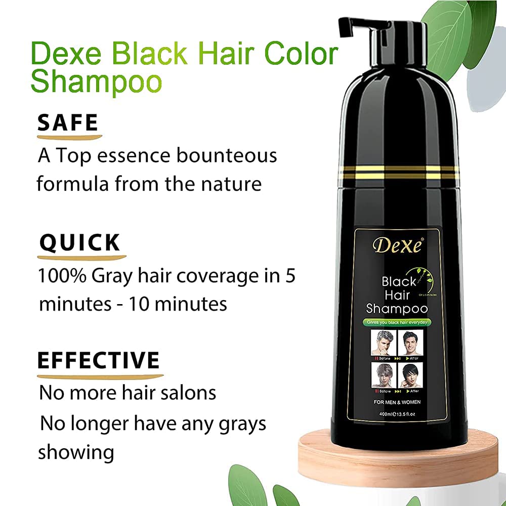 White Smoke Dexe Hair Dye Shampoo 14.1 Fl Oz, Gray Hair Coverage, Black Hair Dye, Hair Color Shampoo, Black Hair Shampoo for Men & Women