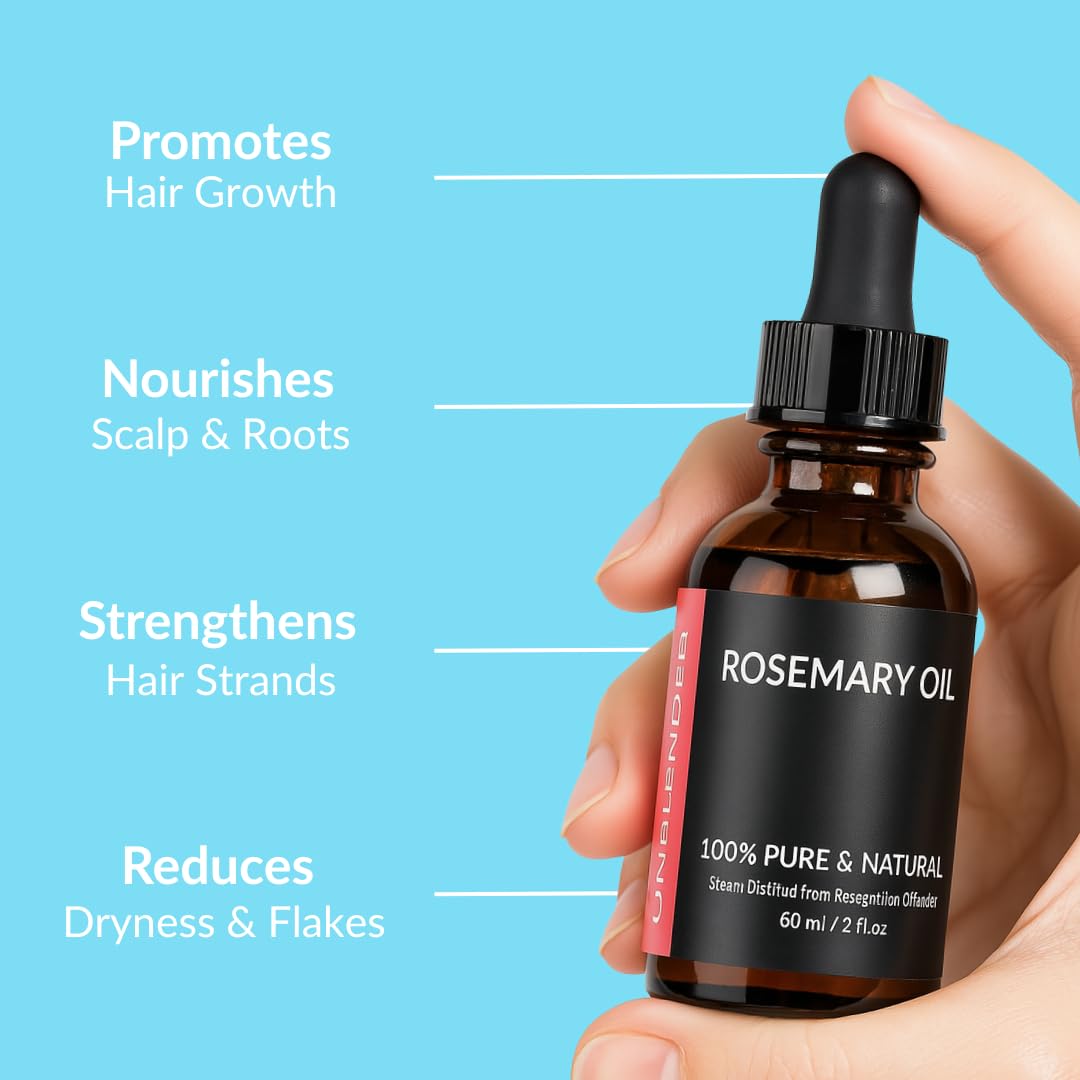 Light Sky Blue UNBLENDED Rosemary Oil 100% Pure & Natural – For Hair Growth, Scalp Care & Skin – 60ml / 2oz