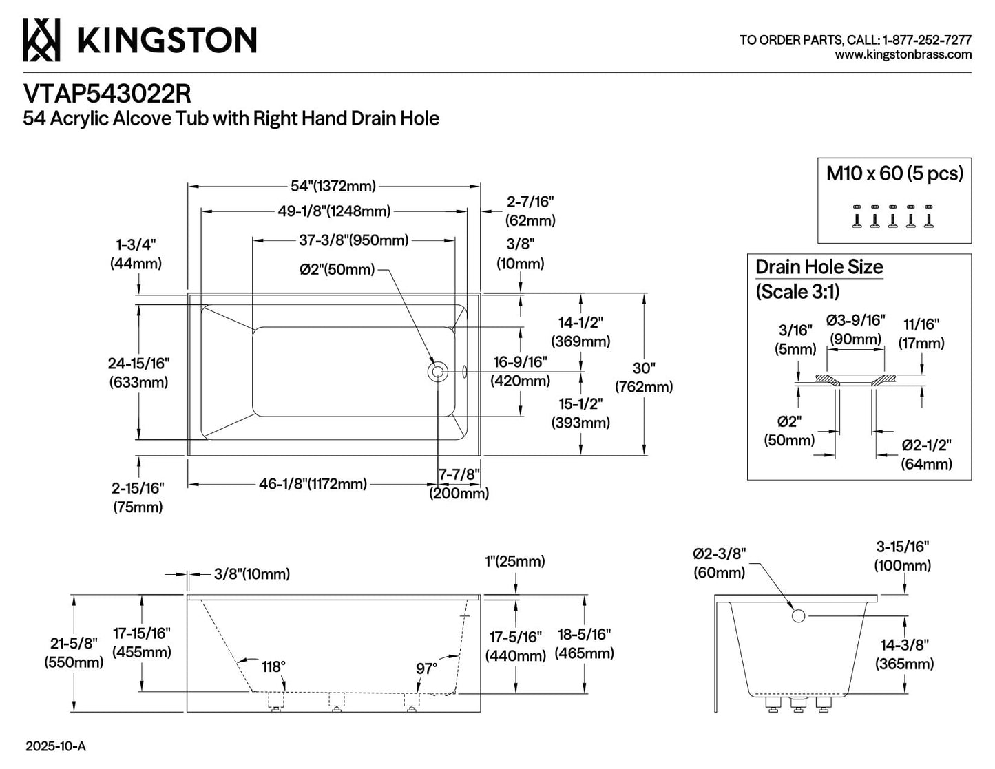 White Smoke Kingston Brass VTAP543022R Aqua Eden Alcove Tub, White