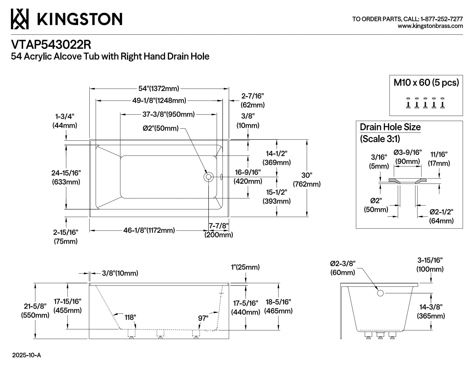 White Smoke Kingston Brass VTAP543022R Aqua Eden Alcove Tub, White